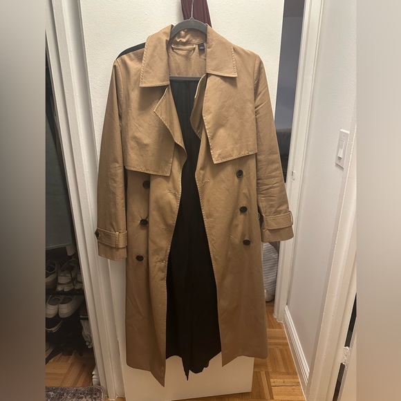 AllSaints Double-Breasted Brown Trench Coat - Picture 1 of 4